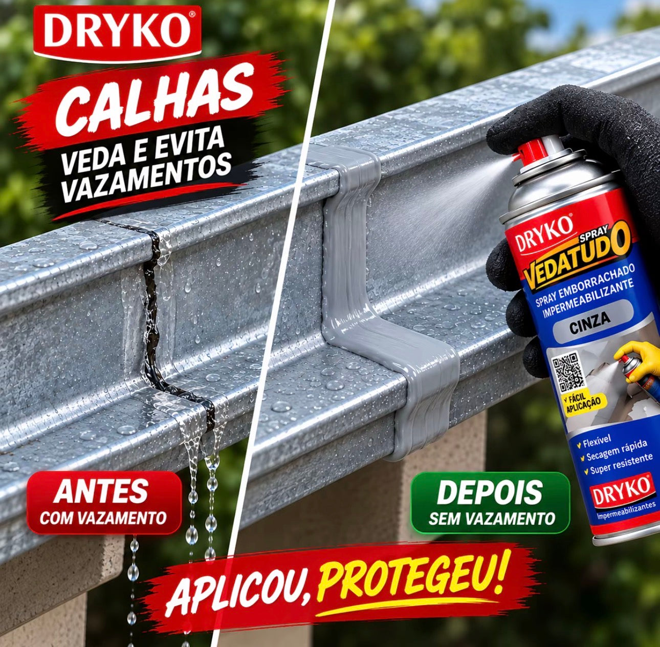 🚨 KIT COMPLETO 5 CORES – LEVE TODOS OS SPRAYS VEDATUDO IMPERMEABILIZANTE 400ML + LUVAS, ESPÁTULA E FITA VEDA TRINCA 🔥