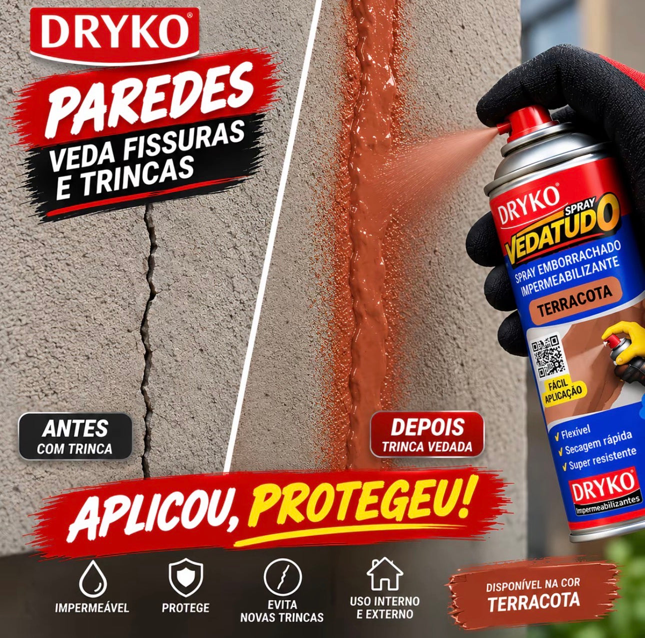 🚨 KIT COMPLETO 5 CORES – LEVE TODOS OS SPRAYS VEDATUDO IMPERMEABILIZANTE 400ML + LUVAS, ESPÁTULA E FITA VEDA TRINCA 🔥