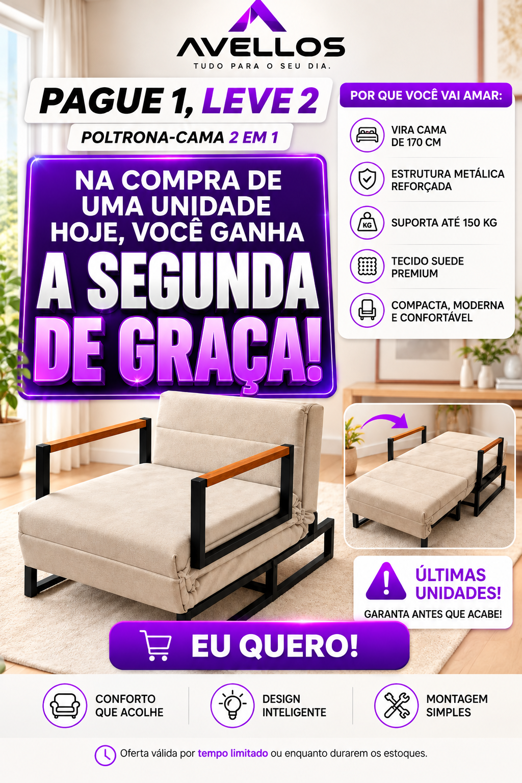 🚨 LEVE 2 POLTRONAS-CAMA PAGANDO APENAS 1! CONFORTO EM DOBRO + BRINDES EXCLUSIVOS. GARANTA JÁ AS SUAS! 🔥