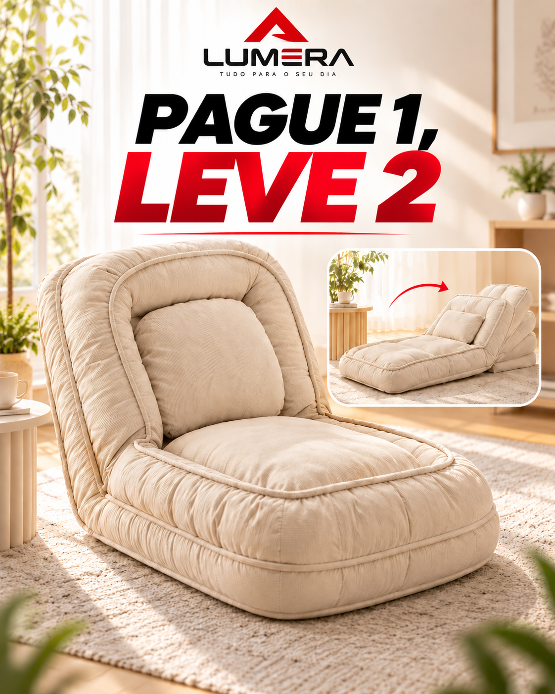 🚨 COMPRE 1 E LEVE 2 POLTRONAS-CAMA + BRINDES EXCLUSIVOS! RECLINÁVEL EM 5 POSIÇÕES, MACIA E DOBRÁVEL. RESTAM APENAS 8 UNIDADES!
