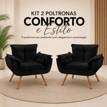Kit 2 Poltronas Opala Estofadas Design Moderno Sala de Estar + Brinde exclusivo - Puff