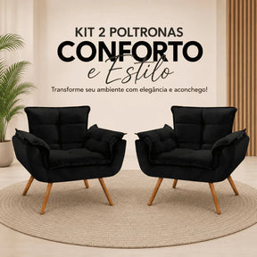 Kit 2 Poltronas Opala Estofadas Design Moderno Sala de Estar + Brinde exclusivo - Puff