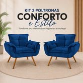 Kit 2 Poltronas Opala Estofadas Design Moderno Sala de Estar + Brinde exclusivo - Puff