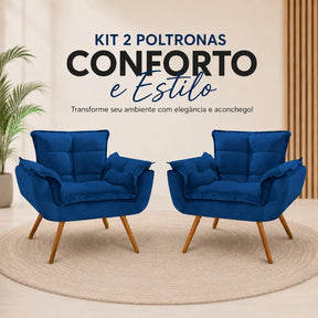 Kit 2 Poltronas Opala Estofadas Design Moderno Sala de Estar + Brinde exclusivo - Puff