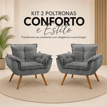 Kit 2 Poltronas Opala Estofadas Design Moderno Sala de Estar + Brinde exclusivo - Puff