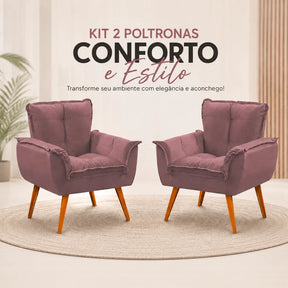 Kit 2 Poltronas Opala Estofadas Design Moderno Sala de Estar + Brinde exclusivo - Puff